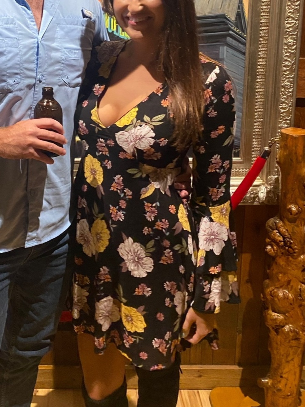 Altar'd State Black Floral Dress with Yellow and White Accents
